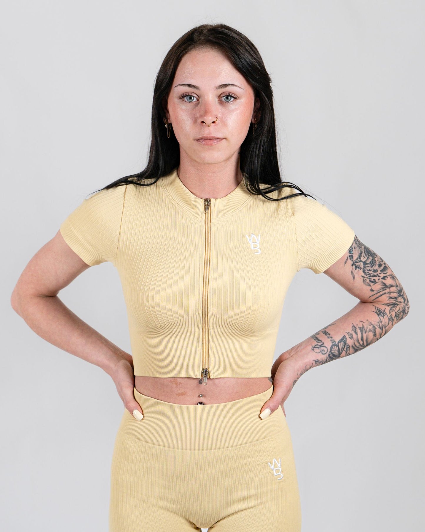 Sport Top Geribbeld Patroon Korte Mouwen